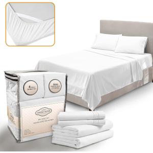 King Size Sheets Set Cooling - Luxury Hotel Sheets - Soft Bed Sheets with Elastic Corner Straps - Deep Pockets Microfiber Bedsheet - Bedding Sheets & Pillowcases - 4 Piece (King, White)