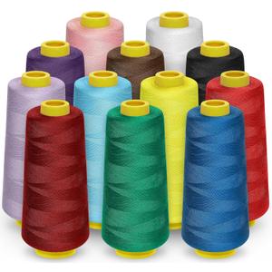 12 Pack Serger Thread Cones, 1800 Yards Each Spool Overlock Thread, PolyesterThread 40s/2 for Serger&Overlock, Quilting, Piecing, Sewing Machine