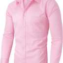 Alimens & Gentle Men's Dress Shirts Long Sleeve Wrinkle-Free Stretch Shirts Solid Formal Button Down Shirt with Pocket (L, Pink)