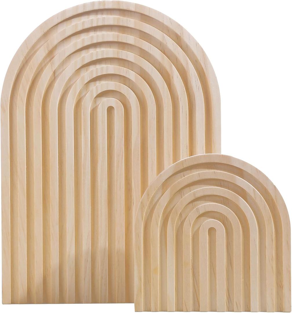 2Pcs Wooden Rainbow Arch Decor Set - Boho Chic Aesthetic Shelf & Serving Board - Ideal for Living Room, Kitchen, Home Office Decor (Natural)