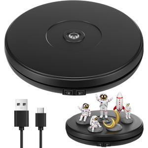 Tuanse 10 Inch Electric Motorized Rotating Turntable Cup Display Stand with LED, 44 lb Centric Loading for Table, 360 Degree Product Display Stand for Shop Jewelry Photography Video(Black)