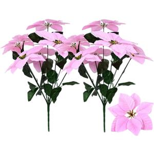 Rikyo 2- Bouquet Artificial Poinsettia Flowers 19 inch Silk Bushes Christmas Flowers Ornaments 7 Stem Heads Velvet Poinsettia Floral with Stem Leaf for Party Home Holiday Decor (Pink)