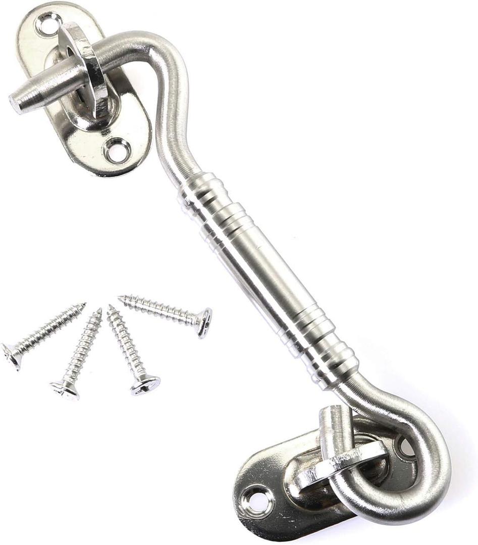RLECS 4 Inch Cabin Lock Hook Eye Door Latch Stainless Steel Window Shed Gate Latch Hook