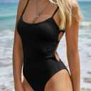 ZAFUL Women's One Piece Swimsuit Ribbed Open Back Bathing Suit Tummy Control Scoop Neck Adjustable Straps High Cut Swimwear