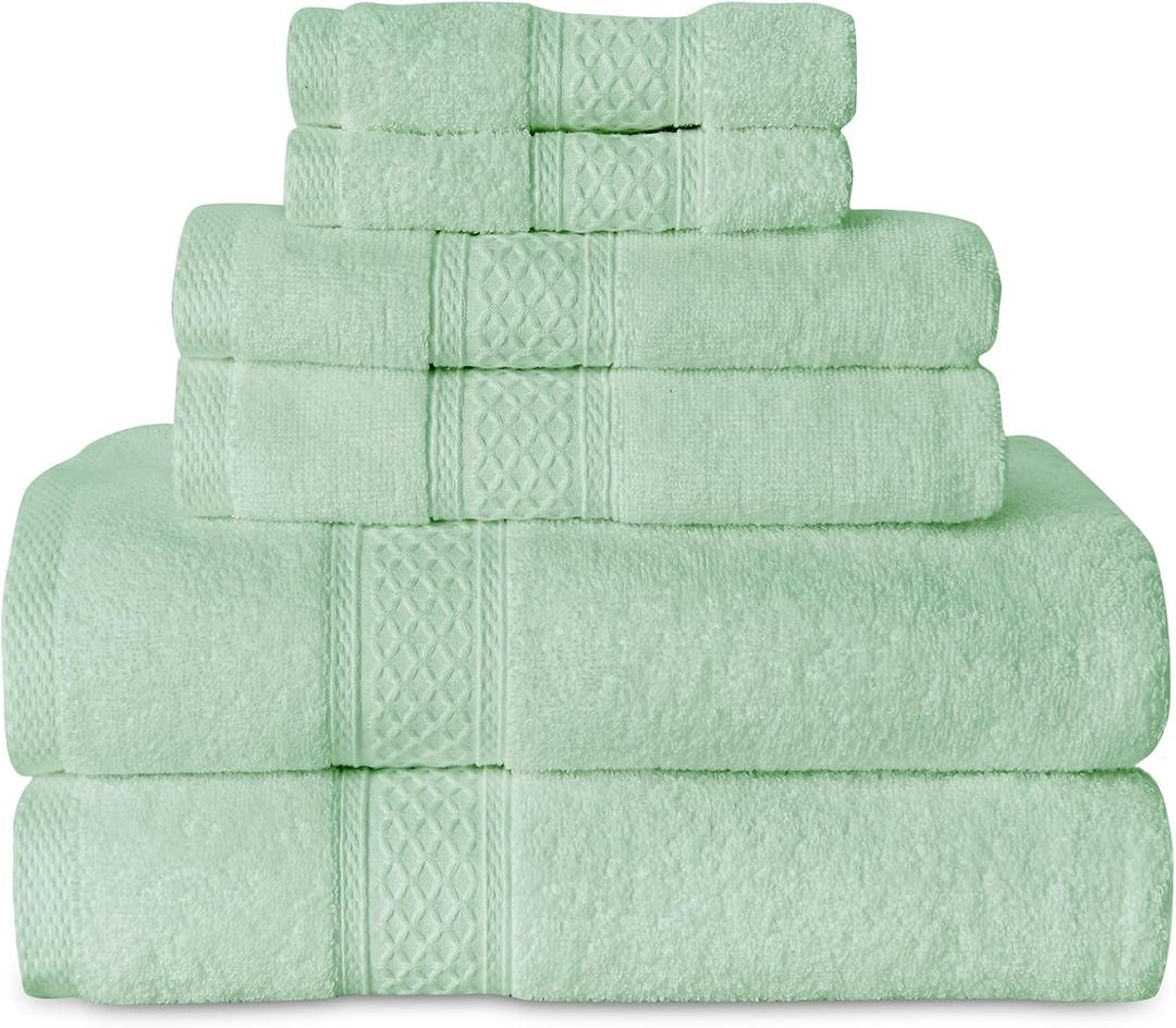 Gogreen 100% Cotton Super Soft Towels Pack of 6, Contains 2 Bath 27"x55", 2 Hand Towels 14"x30" & 2 Washcloths 14"x14", Lightweight and Highly Absorbent Quick Drying(Spa Blue)