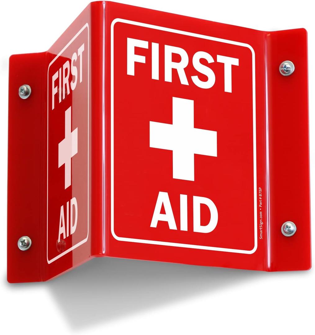 SmartSign - S2-0298-RD-AV-06 First Aid Projecting Sign | 5" x 6" Acrylic, 1 Count (Pack of 1)