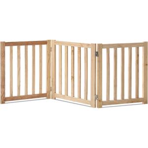 LZRS 3-Panel Wooden Free Standing Foldable Dog Gate Indoor 24" High,Step-Over Safety Pet Gate for Doorways, Stairs, Hallways, Indoor Dog Barrier for Small to Medium Dogs & Puppies, Natural