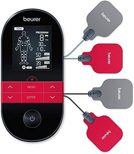 Beurer EM59 Digital 3-in-1 TENS, EMS & Heat Therapy Device for Pain Relief and Massage, Muscle Stimulator with 2 Adjustable Channels, 64 Applications, Timer Function