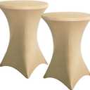 Cocktail Table Cover, 2 Pack Spandex Fitted Cocktail Tablecloths, Stretch Round High Top Table Cloths for Bar Wedding Party Banquet, Beige, 30"-32" Diameter x 40"-43" Height