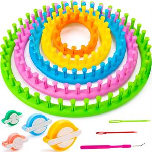 MCPINKY 12PCS Knitting Loom Set, Round Knitting Looms with Pom Pom Makers Hook for Hat Scarf Shawl Sweater Socks
