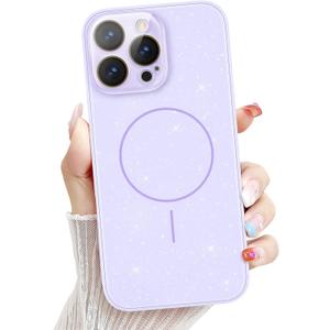 Newseego for iPhone 16 Pro Max Magnetic Case, Cute Bling Sparkle Slim Case for Women Girls Soft TPU Frame Hard PC Back Camera Lens Protection Anti-Scratch Glitter Cover for iPhone 16 Pro Max-Purple