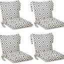 Barydat 4 Pcs Outdoor Patio Chair Cushions with Back, 21.7 x 43.3 Inch Decorative Dining Back Cushions with Tie Buffalo Plaid Indoor Outdoor for Patio Furniture(Black and White,Grid)