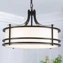 20" Black Drum Chandelier, Modern White Fabric Chandeliers, 5-Light Adjustable Large Drum Pendant Light Fixtures for Dining Room, Kitchen Island Living Room Foyer Bedroom