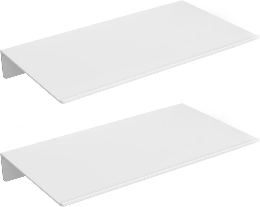 Danpoo White Floating Shelves for Wall Storage, Metal Wall Shelves for Bedroom, Living Room, Kitchen, Small Bathroom Shelves Wall Mount, 8" Mini Display Shelf for Collectibles(2 PCS)