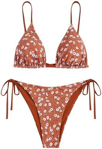 ZAFUL Women's Triangle Bikini Floral String Bikini Set Two Piece Swimsuit Bathing Suits Small 