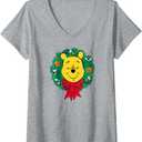 Amazon Essentials Winnie the Pooh Festive Holiday Christmas Wreath V-Neck T-Shirt 2X