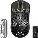 ATTACK SHARK R5 Ultra Wireless Gaming Mouse, 39g Superlight Carbon Fiber Hollowed-Out, PAW3950MAX Optical Sensor Nordic 52840 MCU 8K Polling 42K DPI, Tri-Mode Programmable Mice with Coiled Cable-Black
