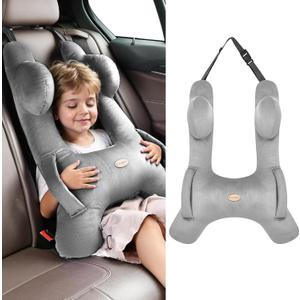 FLORICH Kids Travel Pillow, Car Sleeping Travel Pillow for Kids, Washable H-Shaped Pillow for Adults and Children to Support Head and Body for Road Trips Pillow for Car (Grey) (Normal)