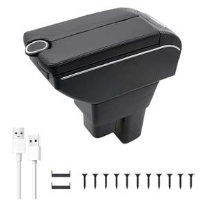 YJYWZH Car Armrest Box for Honda 2009-2013 Fit Jazz Automotive Accessories 7USB Ports Carbon Fiber Leather Armrest Organizer Storage Box Center Console with Cup Holder