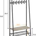 IDEALHOUSE Coat Rack Shoe Bench with 5 Hooks, Hall Trees Entryway Bench with Storage, Wood Look Accent Furniture with Metal Frame for Entryway, Living Room, Bedroom