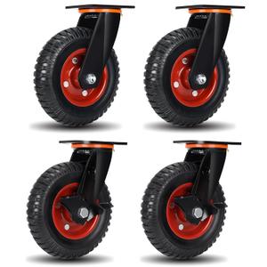 8"x2" Heavy Duty Casters Set of 4, 3600LBS Capacity Solid Rubber Wheels(Knobby Tread), Workbench, Dolly, Cart, Trolley, Wagon, Toolbox & Chicken Coop (2 Brake &2 Swivel)