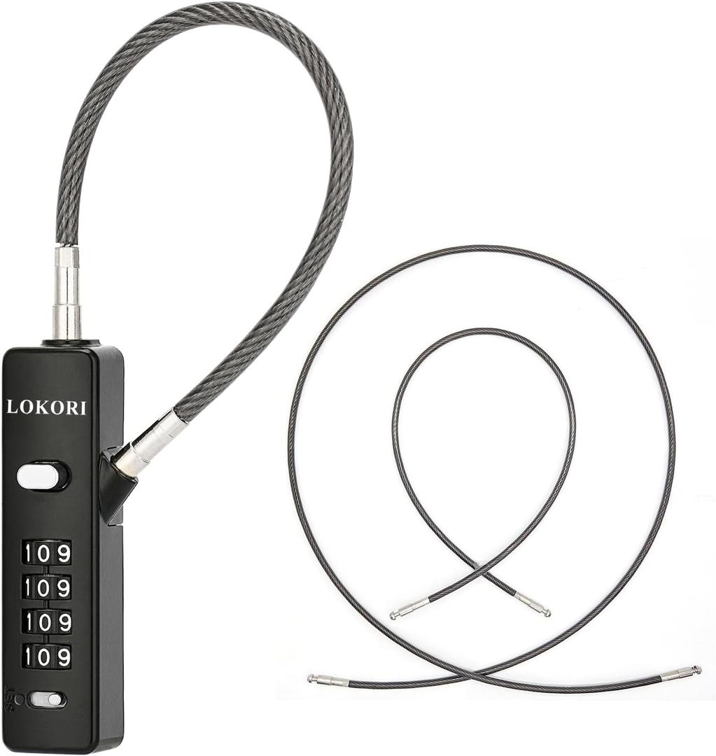 Cable Locks with Combination, 3 Interchangeable Locking Cables with 4 Digit Combination Lock, Wide Use for Security Link to Bike, Gate, Fence, Travel Luggage, Cabinet (Black)