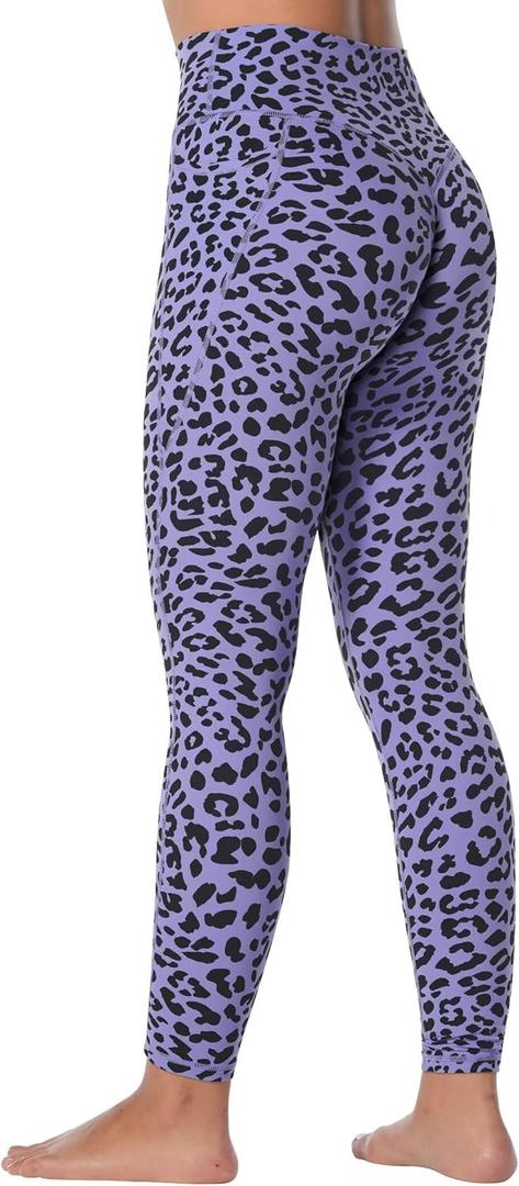 Sunzfly Invisible Butt Scrunch Workout Leggings with Pockets for Women, No Front Seam Gym Yoga Pants with Tummy Control (Small, Leopard Periwinkle)