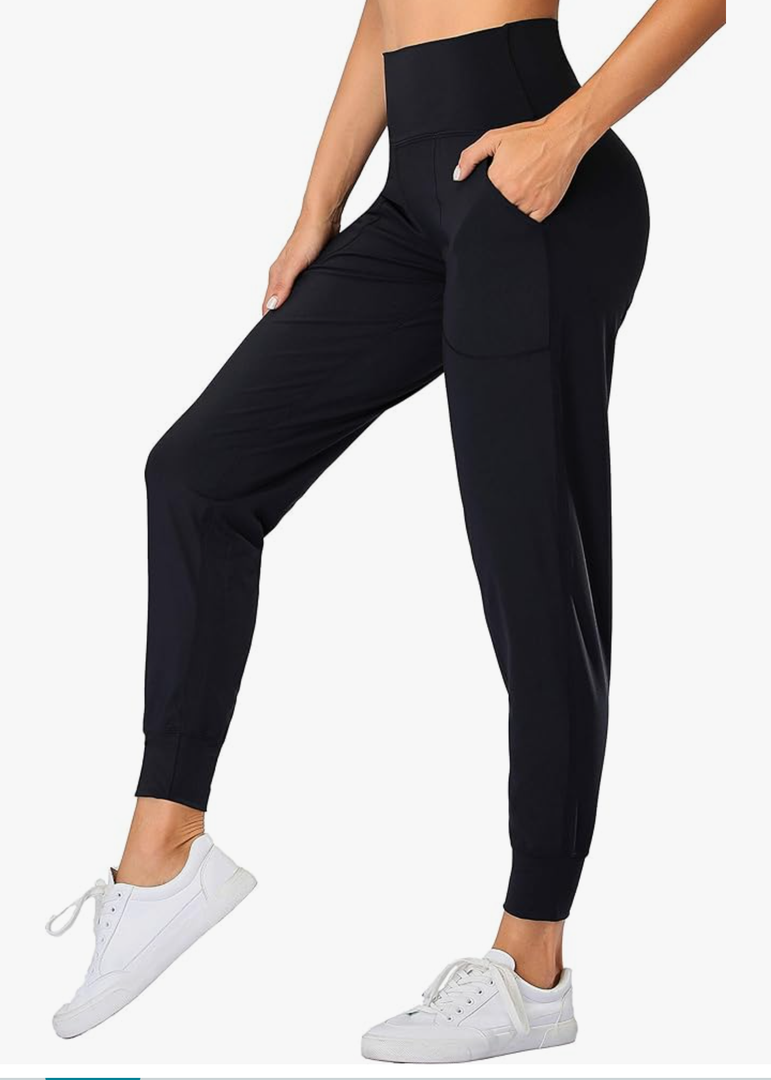 Oalka Women's Joggers High Waist Yoga Pockets Sweatpants Sport Workout Pants, Size:XL