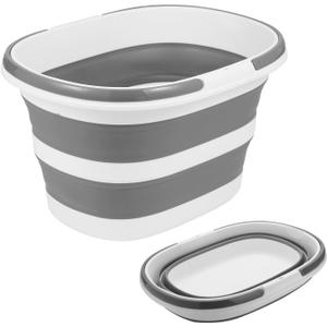 Large Collapsible Bucket for Cleaning or Organzier, 4.2 Gallon (16L) Cleaning Mop Bucket with Handle, Portable Water Bucket for Mopping, Car Washing, Laundry Storage, Camping, Fishing, Space Saving (Gray+white)
