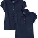The Children's Place Girls' Short Sleeve Ruffle Pique Polo, 2 Pack (Blue, L)