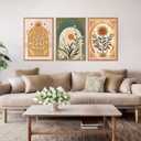 CHDITB Bohemian Floral Framed Canvas Wall Art Set, Nature Inspired Wall Decor, Boho Sun Art Spiritual Wall Painting, VintageArt Flowery Prints for Living Room, Bedroom, Office-Large Size 16"x24"x3