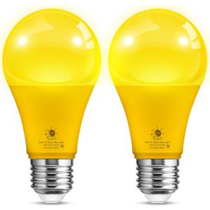 L LOHAS LED Dusk to Dawn Bug Light Bulb Outdoor, A19 Yellow LED Bug Light Bulbs, 9W Auto On/Off Bug Lights for Outside, Amber Porch Light Bulb 60W Equi, Non-Attracting, E26 Base for Backyard, 2 Pack