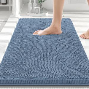 Smiry Luxury Chenille Bathroom Rugs 30x20, Extra Soft and Absorbent Shaggy Bath Mat, Machine Washable, Non-Slip Plush Carpet Runner for Tub, Shower, and Floor, Home Decor Accessories, Grayish Blue