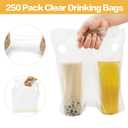 Cheardia 250 Pack Handle Drinking Poly Bags, Portable 2 Cup Plastic Packaging Drinking Bags Carrier Holder for Delivery Beverage, Coffee, Juice, Stores, 11.8 x 3 x 11 Inch - Clear