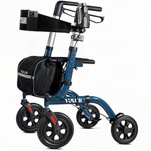 Walkers for Seniors, Rollator Walker with Seat, 10" Rubber Wheels All Terrain Rollator Walker with Backrest, Aluminum Walkers Built-in Cable Cup Holder, Foldable by TULURBlue