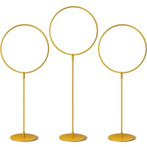 3 Pieces Gold Metal Round Hoop with Stand Standing Gold Ring Centerpieces Large Goal Posts for Party House Birthdays Decoration(5.51 Inches)
