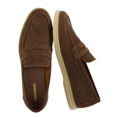 CUSHIONAIRE Men's Selby Genuine Leather Slip-On Casual Penny Loafers – Memory Foam, Rubber Sole, Brown 13