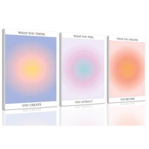 KISSFOX 3 Piece Canvas Wall Art Pink Orange Blue Wall Decor Aura Framed Art What You Think Feel Imagine Pictures Trendy Aesthetic Preppy Paintings For Apartment Dorm Women Girls Bedroom