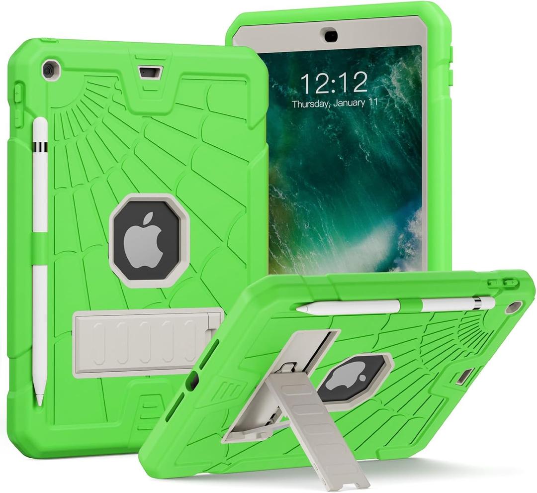 SIBEITU iPad 9.7 Case with Pencil Holder 2018/2017 | iPad 6th Generation Cases with Stand | iPad 5th Generation Case for Kids | Slim Shockproof Protective Case for iPad 9.7 inch 5th/6th Gen Green