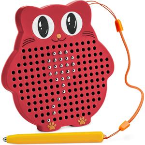 Magnetic Drawing Board for Kids & Toddlers with Beads and Magnet Stylus Pen - Magnetic Travel Toy for Airplane & Car Ride Activities for Kids (Red)