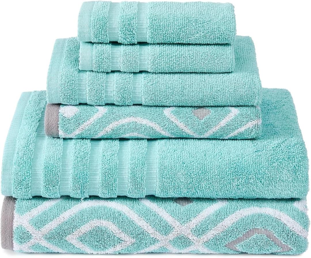 Modern Threads 6-Piece Yarn Dyed Towel Set Oxford Aqua - Bath Towels, Hand Towels, & Washcloths - Super Absorbent & Quick Dry - 100% Combed Cotton