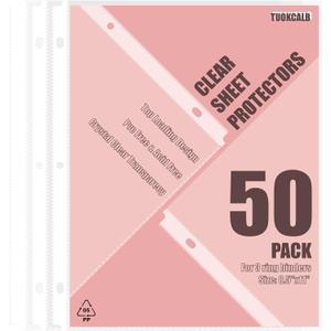 50 Pack Clear Sheet Protectors for 3 Ring Binder, Polypropylene Acid-Free Material, 8.5 x 11 Inch Letter Size, Protector of Your Documents