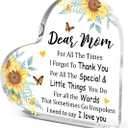 Sunflower Mom Gifts,Thank You Gifts for Moms Mother's Day Birthday Christmas,Unique Mother Gift Ideas,Dear Mom I Need to Say I Love You Acrylic Heart Plaque My
