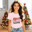 Womens Christmas Teacher Shirts Holly Jolly T-Shirt Xmas Teach Teaching Tee Tops (Green, XL)