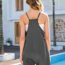 Rompers for Women Summer Casual Waffle Knit Sleeveless Romper Spaghetti Strap Shorts Overalls Jumpsuit with Pockets (Small, Dark Gray)