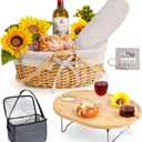 Picnic Basket for 2 with Table and Blanket, Collapsible Cooler Bag Insulated, Picnic Set for Beach Picnic Hamper Picnic Date Essentials for Outdoor Picnic Accessories Bridal Shower Gift (Grey Lining)