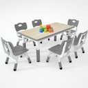 Kids Study Table and 6 Chairs Set,Height Adjustable Table and Chairs for Children and Toddlers,47.2"X23.6"Graffiti Desktop,Suitable for Daycare,Classrooms, Home (Grey)