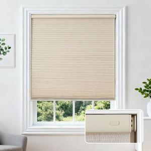 Joydeco No Drill Cordless Cellular Shades, 26" W x 64" H, Linen Beige