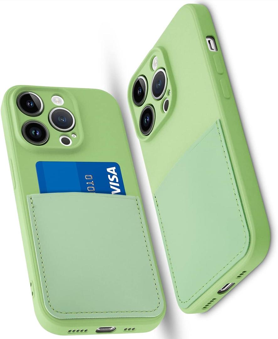 Silicone Wallet Phone Case for iPhone 14 Pro 6.1 Inch with Credit Card Holder Pocket, Full-Body Bumper Protection Camera Protect Case (Mint Green)