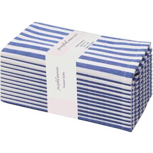 PurpleEssences Plain Striped Cloth Napkins - Set of 12-100% Cotton - 18 x 18 Inch - Spring Summer Easter - Perfect Everyday Use Dinner Napkin - Blue and White